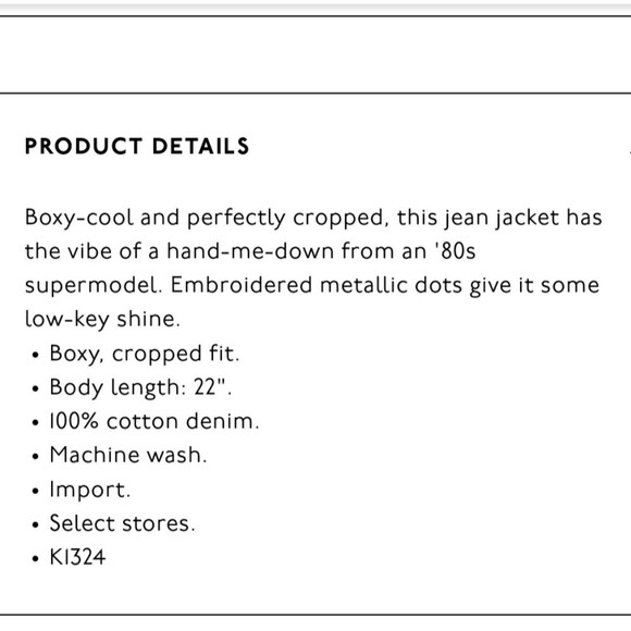 Madewell The Boxy Crop Black Denim Jean Jacket Metallic Dot Edition Women's XS - Picture 13 of 13